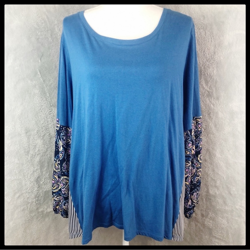 Style & Co Mixed-Media Blouson-Sleeve Top 1X